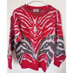 Vintage M Horse Sweater You N Me Knitwear 80s USA Red Equestrian Graphic Medium